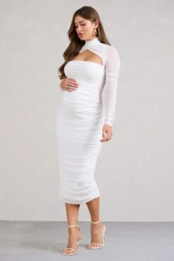 Lady In Waiting | White Ruched Mesh Long-Sleeved Maternity Midi Dress 11 Lady In Waiting | White Ruched Mesh Long-Sleeved Maternity Midi Dress -ENY Clothing Shop WB BR CL129550005 LadyInWaitingWhiteRuchedMeshLong SleevedMaternityMidiDress1