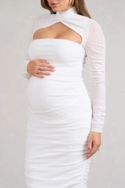 Lady In Waiting | White Ruched Mesh Long-Sleeved Maternity Midi Dress 9 Lady In Waiting | White Ruched Mesh Long-Sleeved Maternity Midi Dress -ENY Clothing Shop WB BR CL129550005 LadyInWaitingWhiteRuchedMeshLong SleevedMaternityMidiDress4