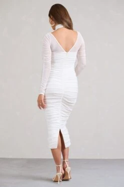 Lady In Waiting | White Ruched Mesh Long-Sleeved Maternity Midi Dress 8 Lady In Waiting | White Ruched Mesh Long-Sleeved Maternity Midi Dress -ENY Clothing Shop WB BR CL129550005 LadyInWaitingWhiteRuchedMeshLong SleevedMaternityMidiDress5