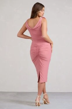 Rosy | Pink Cowl-Neck Maternity Midi Dress With Flowers -ENY Clothing Shop WB BR CL129556081 RosyPinkCowl NeckMaternityMidiDressWithFlowers5