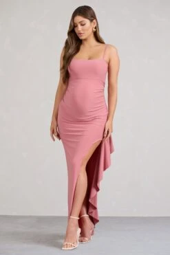 Cut Stem | Pink Cami Maternity Maxi Dress With Ruffled Split -ENY Clothing Shop WB BR CL129557081 CutStemPinkCamiMaternityMaxiDressWithRuffledSplit2