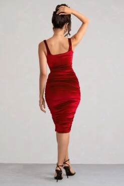 Beauty | Berry Velvet Square Neck Bodycon Midi Dress -ENY Clothing Shop WB BR HR CL127625 BeautyBerryVelvetSquareNeckBodyconMidiDress4