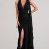 Whimsical | Black Chiffon Plunge Fishtail Maxi Dress With Scarf Design 2 Whimsical | Black Chiffon Plunge Fishtail Maxi Dress With Scarf Design -ENY Clothing Shop WB BR WB CL128616002 WhimsicalBlackChiffonPlungeFishtailMaxiDressWithScarfDesign0copy