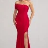 Forever & Always | Red One Shoulder Ruched Fishtail Maxi Dress