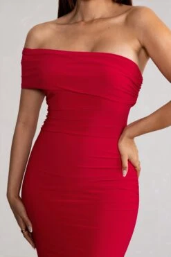 Forever & Always | Red One Shoulder Ruched Fishtail Maxi Dress -ENY Clothing Shop WB CC BR CL124578 Forever AlwaysRedOneShoulderRuchedFishtailMaxiDress4