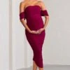 Plus One | Berry Maternity Ruched Bardot Midi Dress -ENY Clothing Shop WB CC BR CL126180 RuchedBardotMidiDress0
