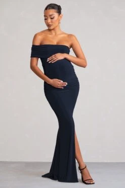 New Addition | Navy Maternity One Shoulder Fishtail Maxi Dress -ENY Clothing Shop WB CC BR CL126189 NewAdditionNavyMaternityOneShoulderFishtailMaxiDress2