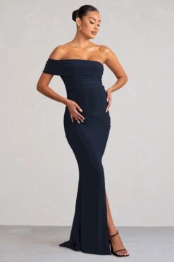 New Addition | Navy Maternity One Shoulder Fishtail Maxi Dress -ENY Clothing Shop WB CC BR CL126189 NewAdditionNavyMaternityOneShoulderFishtailMaxiDress3