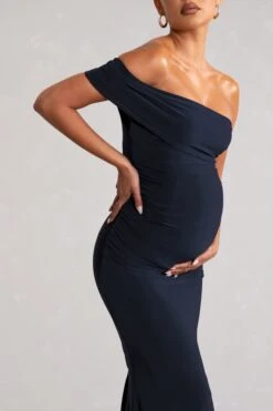 New Addition | Navy Maternity One Shoulder Fishtail Maxi Dress -ENY Clothing Shop WB CC BR CL126189 NewAdditionNavyMaternityOneShoulderFishtailMaxiDress4