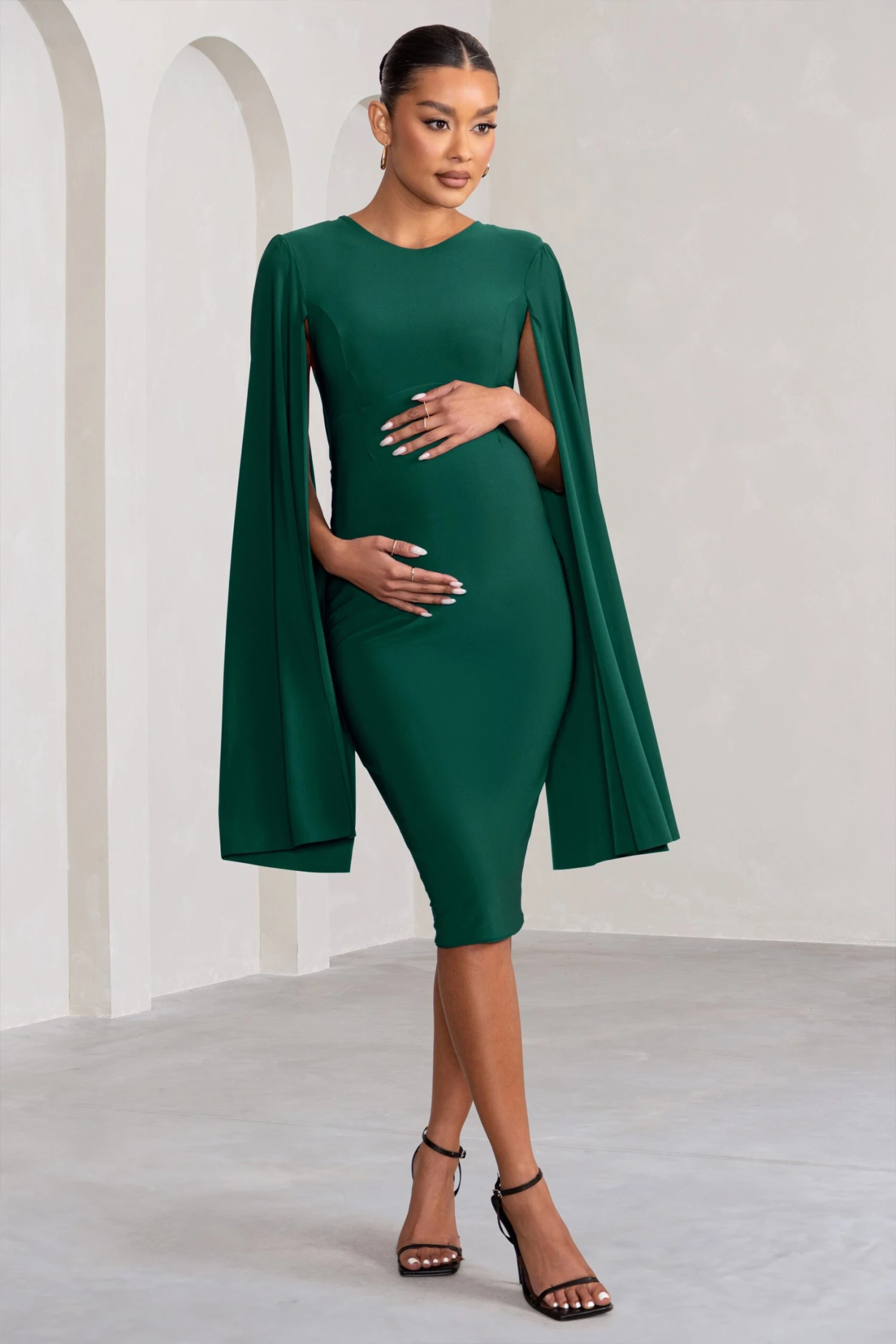 Hey Mama | Bottle Green Maternity Cape Midi Dress 3 Hey Mama | Bottle Green Maternity Cape Midi Dress