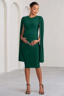 Hey Mama | Bottle Green Maternity Cape Midi Dress 10 Hey Mama | Bottle Green Maternity Cape Midi Dress -ENY Clothing Shop WB CC BR CL126485 HeyMamaBottleGreenMaternityCapeSleeveMiniDress1