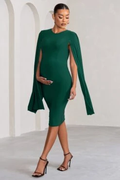 Hey Mama | Bottle Green Maternity Cape Midi Dress 11 Hey Mama | Bottle Green Maternity Cape Midi Dress -ENY Clothing Shop WB CC BR CL126485 HeyMamaBottleGreenMaternityCapeSleeveMiniDress2