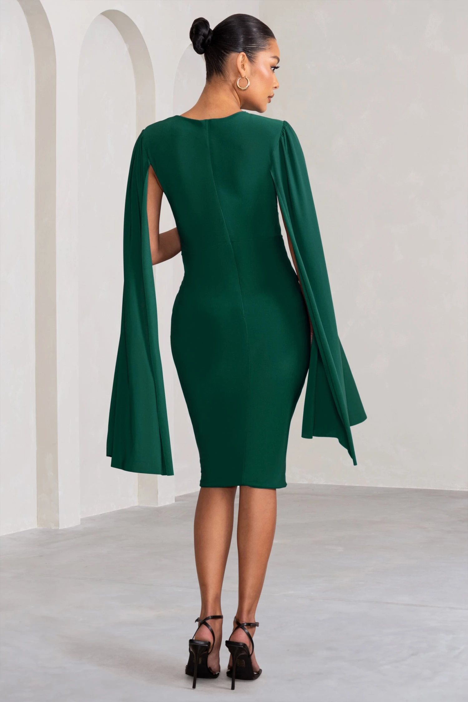 Hey Mama | Bottle Green Maternity Cape Midi Dress 4 Hey Mama | Bottle Green Maternity Cape Midi Dress - Image 2