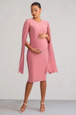 Hey Mama | Dusty Rose Maternity Cape Midi Dress -ENY Clothing Shop WB CC BR CL126485 HeyMamaPinkMaternityCapeSleeveMiniDress2