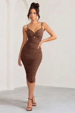 Desired | Chocolate Knot Detail Ruched Midi Dress -ENY Clothing Shop WB CC BR CL126642 DesiredChocolateKnotDetailRuchedMidiDress0