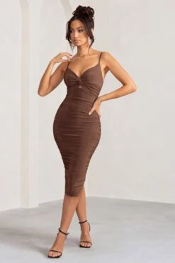 Desired | Chocolate Knot Detail Ruched Midi Dress -ENY Clothing Shop WB CC BR CL126642 DesiredChocolateKnotDetailRuchedMidiDress3