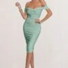 Gratitude | Sage Off The Shoulder Ruched Midi Dress