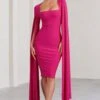 Flawless | Hot Pink Square Neck Midi Dress With Cape Sleeves -ENY Clothing Shop WB CC BR CL127209073 Flawless HotPinkSquareNeckMidiDressWithCapeSleeves0 2a26e2ff cc99 48de 8a75 9fcf4398a638