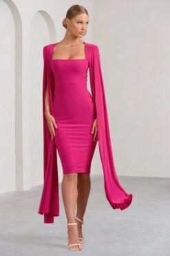 Flawless | Hot Pink Square Neck Midi Dress With Cape Sleeves -ENY Clothing Shop WB CC BR CL127209073 Flawless HotPinkSquareNeckMidiDressWithCapeSleeves1 38726146 40cd 4e1e a4a5 1019ce2d44d2