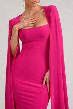 Flawless | Hot Pink Square Neck Midi Dress With Cape Sleeves -ENY Clothing Shop WB CC BR CL127209073 Flawless HotPinkSquareNeckMidiDressWithCapeSleeves3 21602884 a24e 4fb1 96c5 5a30eb70f3e7