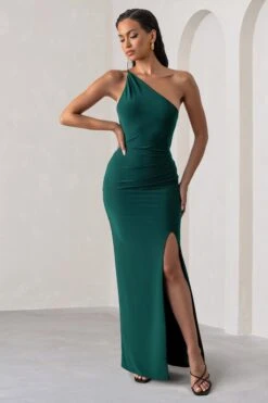 Dressing Up | Bottle Green One Shoulder Maxi Dress With Open Back Detail -ENY Clothing Shop WB CC BR CL127621 DressingUpBottleGreenOneShoulderMaxiDressWithOpenBackDetail3copy
