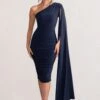 Yara | Navy One Shoulder Cape Ruched Midi Dress -ENY Clothing Shop WB CC BR CL127661 YaraNavyOneShoulderCapeRuchedMidiDress0 59c97296 19dc 4189 bcf3 a36522a91c7d