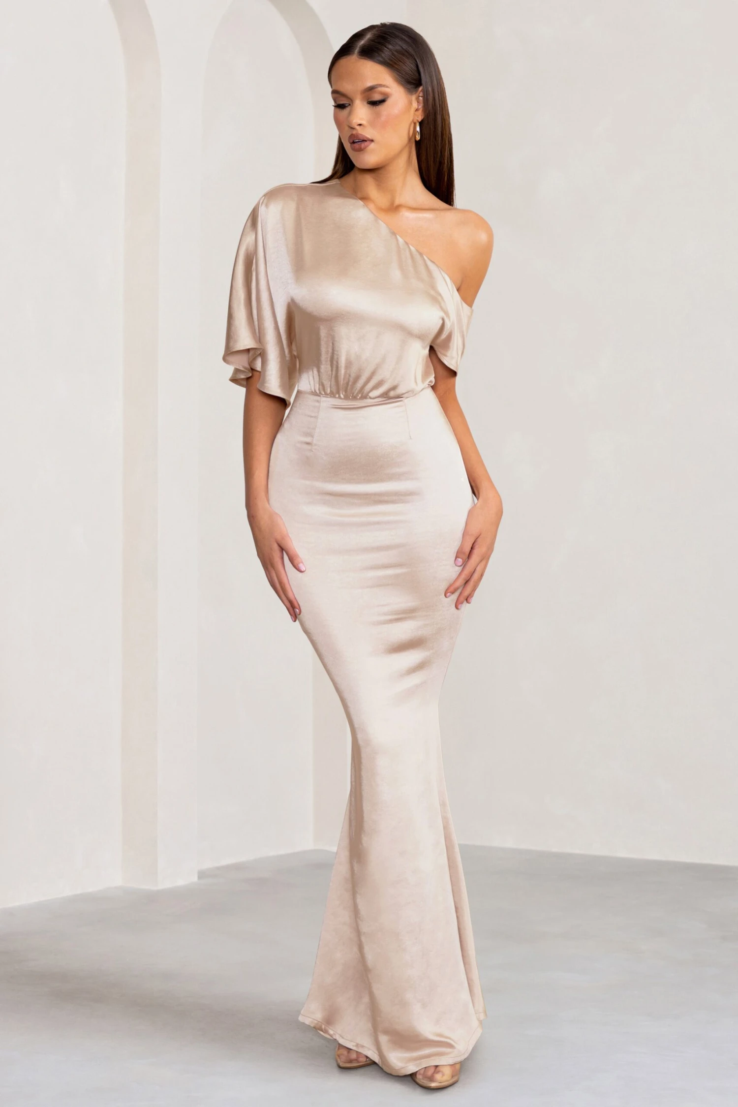 Liberty | Champagne Asymmetric Draped Maxi Dress 6 Liberty | Champagne Asymmetric Draped Maxi Dress - Image 4
