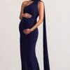 Alula | Navy Maternity Asymmetric Maxi Dress With Cape Detailing -ENY Clothing Shop WB CC BR CL129201 AlulaNavyMaternityAsymmetricNeckMaxiDresswithCapeDetailing