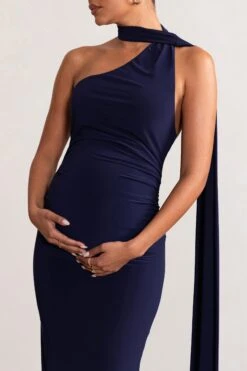 Alula | Navy Maternity Asymmetric Maxi Dress With Cape Detailing -ENY Clothing Shop WB CC BR CL129201 AlulaNavyMaternityAsymmetricNeckMaxiDresswithCapeDetailing5