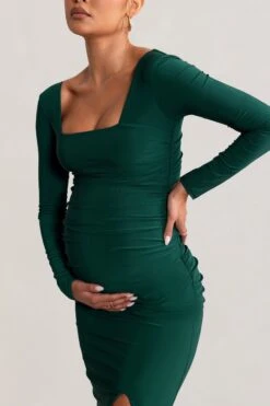 My Pleasure | Bottle Green Long Sleeve Square Neck Maternity Maxi Dress With Split 9 My Pleasure | Bottle Green Long Sleeve Square Neck Maternity Maxi Dress With Split -ENY Clothing Shop WB CC BR CL129212 MyPleasureBottleGreenLongSleeveSquareNeckMaternityMaxiDresswithSplit3