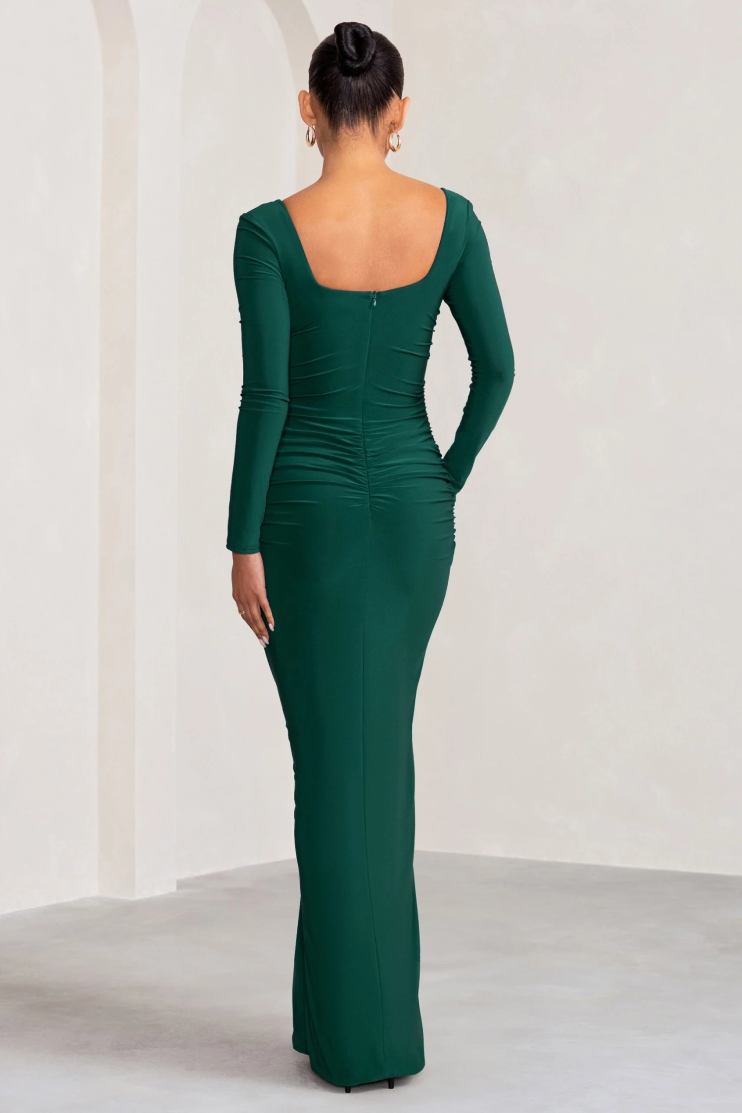 My Pleasure | Bottle Green Long Sleeve Square Neck Maternity Maxi Dress With Split 4 My Pleasure | Bottle Green Long Sleeve Square Neck Maternity Maxi Dress With Split - Image 2