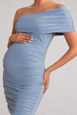 Odelia | Powder Blue Maternity Midi Dress With Asymmetric Sleeve And Side Split -ENY Clothing Shop WB CC BR CL129231 OdeliaPowderBlueMaternityMidiDresswithAsymmetricSleeveandSideSplit6copy