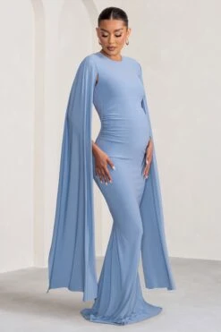 Briony | Powder Blue Maternity Maxi Dress With Cape Sleeves -ENY Clothing Shop WB CC BR CL129243 BrionyPowderBlueMaternityMaxiDresswithCapeSleeves2