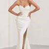 Elene | White Pleated Split Fishtail Maxi Dress -ENY Clothing Shop WB CC BR CL129347005 EleneWhitePleatedSplitFishtailMaxiDress0