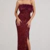 Old Money | Burgundy Bodycon Sequin Maxi Dress With Feather Trim -ENY Clothing Shop WB CC BR CL129357002 OldMoneyBerryBodyconSequinMaxiDressWithFeatherTrim2