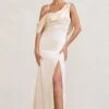 Jayne | Cream Satin Asymmetric Draped Split Maxi Dress -ENY Clothing Shop WB CC BR CL129372028 JayneCreamSatinAsymmetricDrapedSplitMaxiDress0