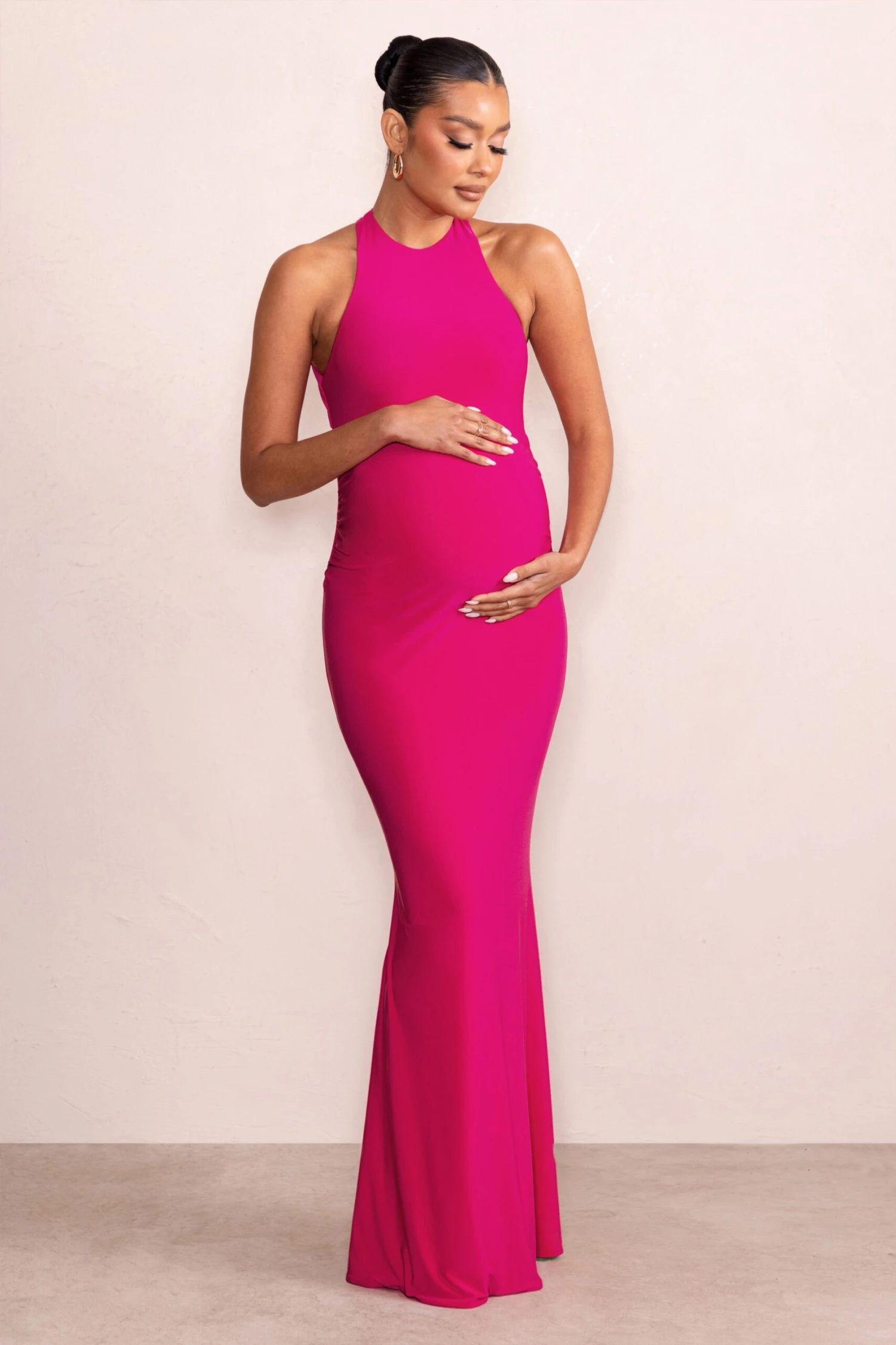 Nyssa | Hot Pink High Neck Sleeveless Maternity Maxi Dress 6 Nyssa | Hot Pink High Neck Sleeveless Maternity Maxi Dress - Image 4