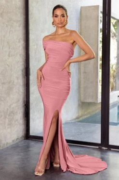 Forever & Always | Blush Pink One Shoulder Fishtail Maxi Dress -ENY Clothing Shop WB CC CL124580 blush pink one shoulder fishtail maxi dress 3
