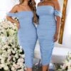 Lost For Words | Blue Bardot Ruched Draped Midi Dress -ENY Clothing Shop WB CC CL126195 Blue Off Shoulder Ruched Midaxi Dress