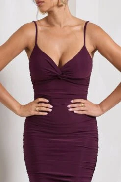 Desired | Plum Ruched Strappy Midi Dress -ENY Clothing Shop WB CC CL126642101 DesiredPlumRuchedStrappyMidiDress9