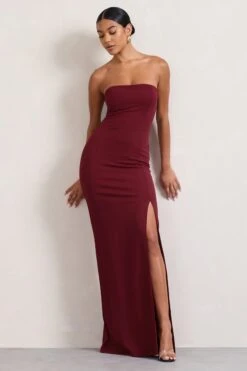 Belle Of The Ball | Berry Bandeau Maxi Dress With Split Hem -ENY Clothing Shop WB CC CL127995158 BelleofTheBallBerryBandeauMaxiDressWithSplitHem7