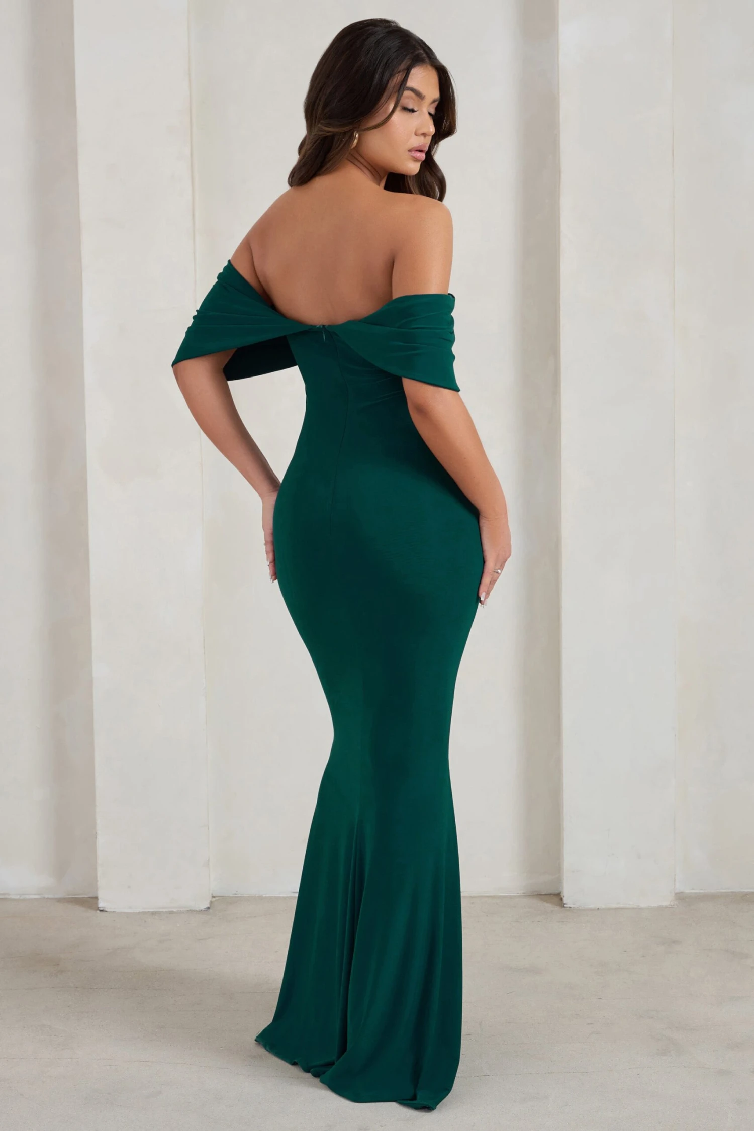 Gabrielle | Green Bardot Neckline With Drape Sleeves Maxi Dress 4 Gabrielle | Green Bardot Neckline With Drape Sleeves Maxi Dress - Image 2