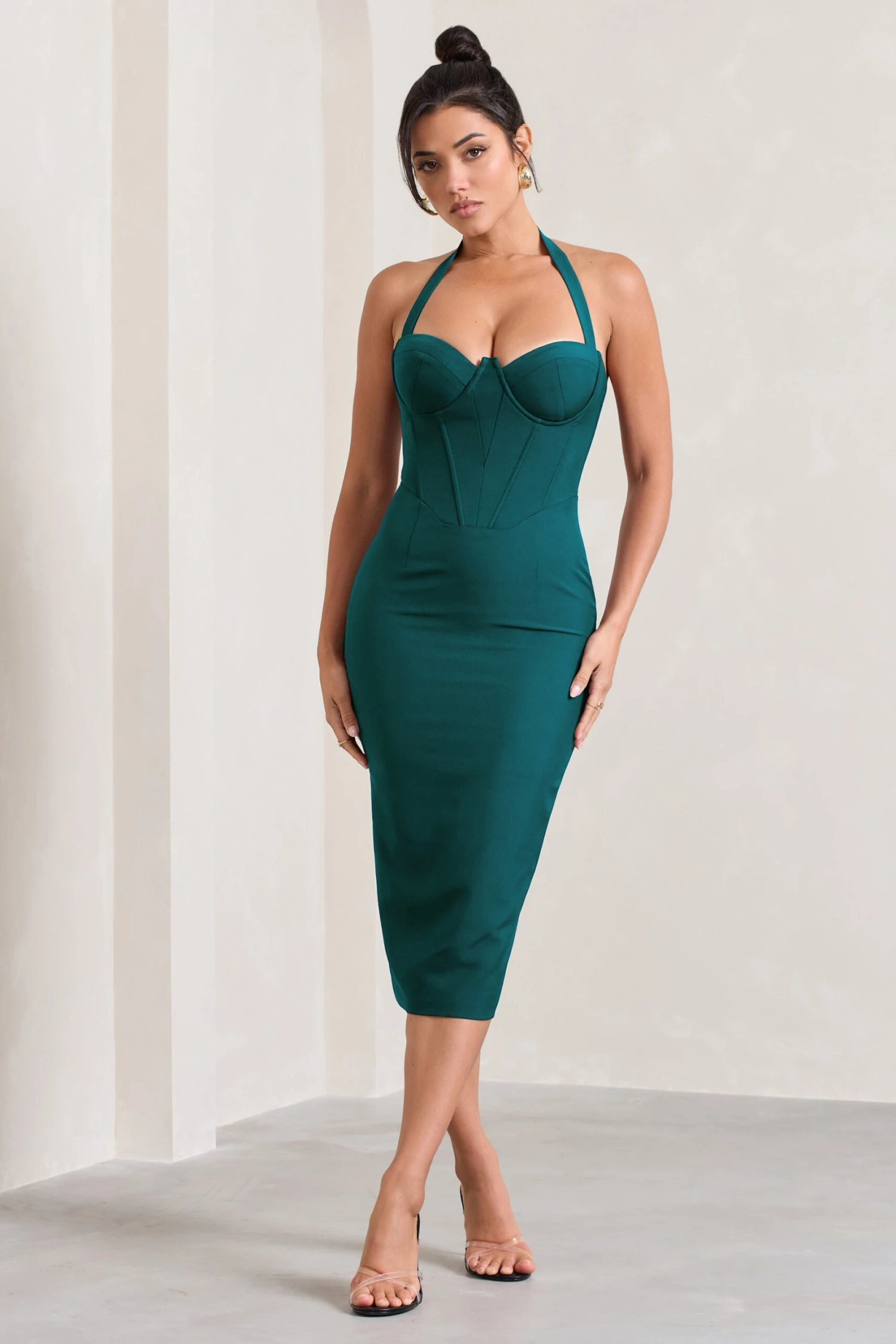 Supermodel | Bottle Green Halter-Neck Corset Midi Dress 3 Supermodel | Bottle Green Halter-Neck Corset Midi Dress