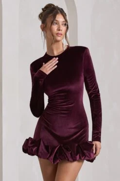 Claudine | Port Velvet Long-Sleeved Ruffled Mini Dress -ENY Clothing Shop WB CC CL128798101 ClaudinePortVelvetLong SleevedRuffledMiniDress5