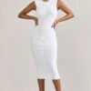 Alight| White Ruched Mesh Sleeveless Bodycon Midi Dress 2 Alight| White Ruched Mesh Sleeveless Bodycon Midi Dress -ENY Clothing Shop WB CC CL128817005 Alight WhiteRuchedMeshSleevelessBodyconMidiDress3