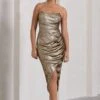Blizzard | Gold Metallic Corset Wrap Midi Dress -ENY Clothing Shop WB CC CL128853007 BlizzardGoldMetallicCorsetWrapMidiDress0