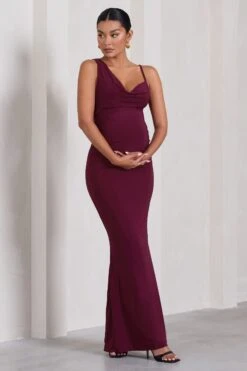 Phantasy | Burgundy Maternity Cowl Neck Maxi Dress -ENY Clothing Shop WB CC CL129213069 PhantasyBurgundyMaternityCowlNeckMaxiDress1