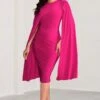 Marysol | Pink Asymmetric Cape Midi Dress -ENY Clothing Shop WB CC CL129284 MarysolPinkAsymmetricCapeMidDress2