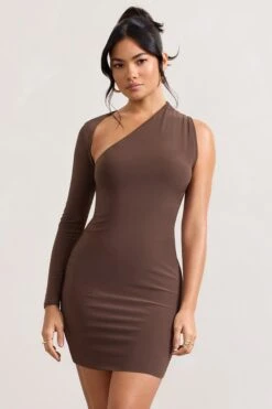 Siren | Chocolate One Shoulder Bodycon Mini Dress -ENY Clothing Shop WB CC CL129344067 Siren ChocolateOneShoulderBodyconMiniDress0