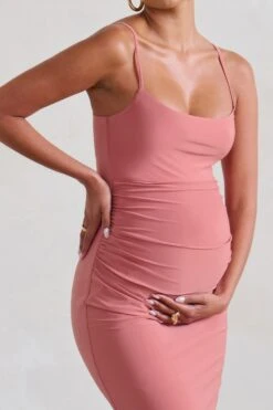 Raquel | Pink Maternity Cami Midi Dress With Split -ENY Clothing Shop WB CC CL129398 RaquelBlushPinkMaternityCamiMidiDressWithSplit6